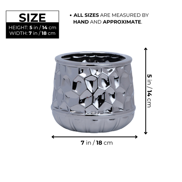 Silver Chrome Ceramic Vase, 5" Geometrical Textured Bud Vase for Fake or Fresh Flowers, Home Decor Accent by Sona Casa