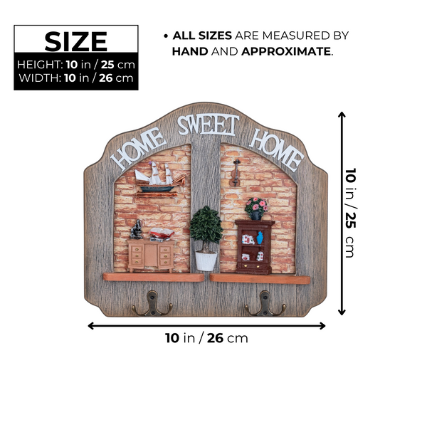 Rustic Wooden Key Holder Wall Mount With 2 Double Hooks, 10" Entryway Farmhouse Home, Office Decorative Key Rack Hanger, Gifts by Sona Casa