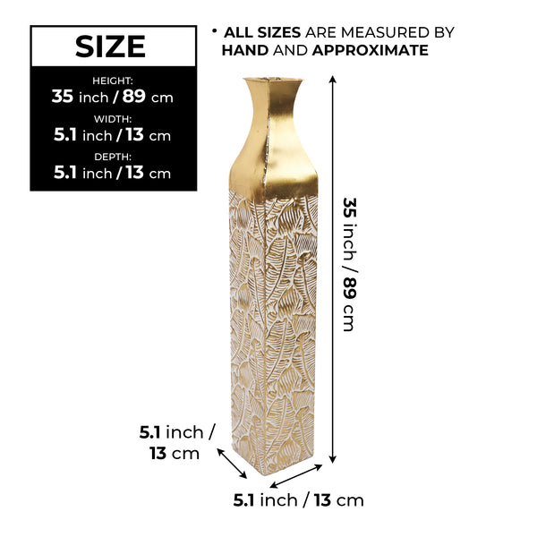 Modern Decorative Metal Tall Vase, Rustic Weathered Finish, Handmade Gold Living Room Decor, 35" Pots for Pampas Grass-Sona Casa