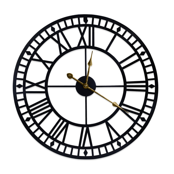 Oversized Round Metal Wall Clock, Large 32" Black Roman Numeral Silent Non Chime Clock, Home Office Decor-Sona Casa