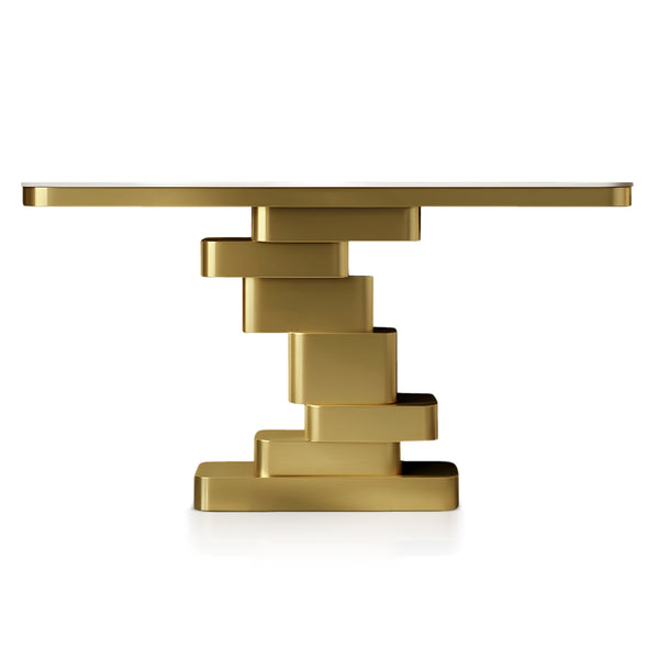 Modern 55" Golden Console Table, High Quality White Marble Top Metal Stainless Steel by Sona Casa