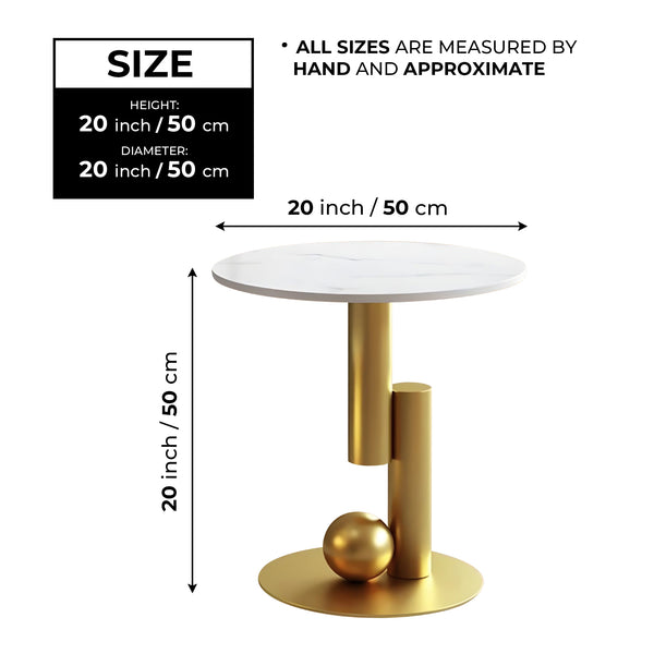 Modern Round Corner Table, 16" Marble Top, Gold Metal Frame, Side, Centerpiece, Home Accent by Sona Casa