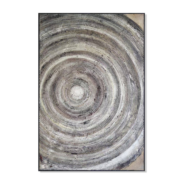 Handmade Gray Circular Wall Art Decor, 47" Impasto Painting Living Room Wall Accent by Sona Casa
