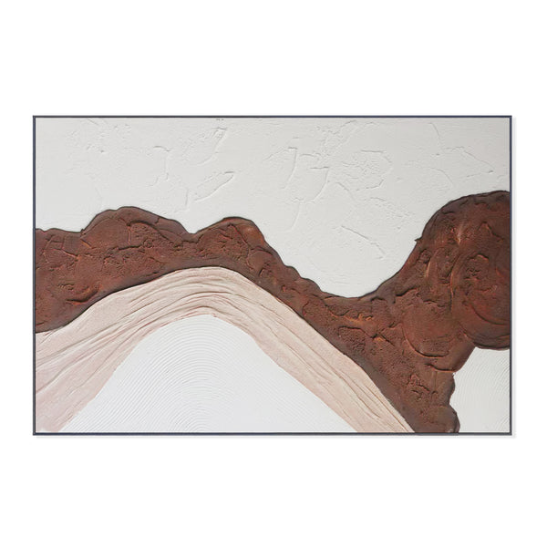 Handmade White Brown Textured Abstract Canvas Artwork 47" Home Office Wall Decor by Sona Casa