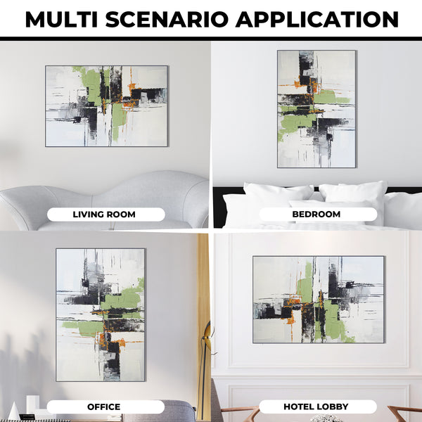 Green Black Impasto Textured Painting, 47" Abstract Wall Art Decor for Home by Sona Casa