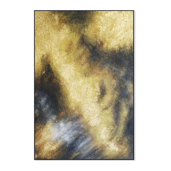 Gold Black Framed Canvas Artwork, 47" Living Room Textured Wall Art Decor by Sona Casa