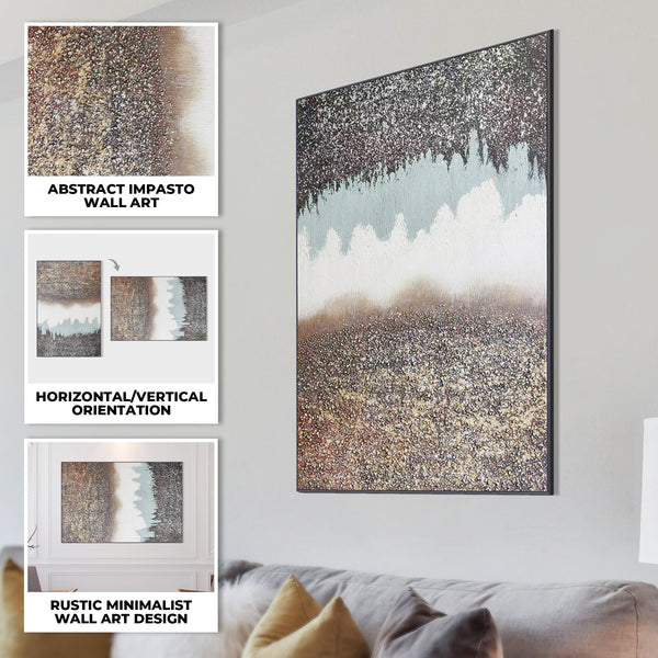 Handmade Black Brown Gray Textured Impasto Painting, 47" Wall Art Home Office Decor by Sona Casa