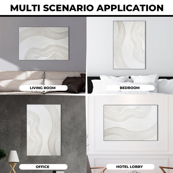 Brown White Wall Art, 47" Impasto Artwork Textured Framed Canvas Home Decor by Sona Casa