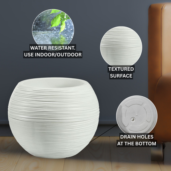 Round White Plant Pot, Indoor Outdoor Home, Office, Patio, Front Porch, Backyard Decor, 13" Succulent Planter by Sona Casa