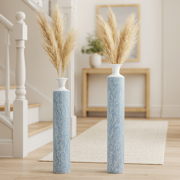 Luxury Metal Tall Vases, Large Floor Vase Set of 2, 32" and 40" Living Room, Home, Office Decor-Sona Casa