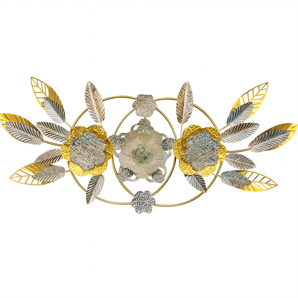 Large Gold Metal Wall Decor with Floral and Leaf Motif, 18 x 50 inch Elegant 3D Botanical Sculpture Home Office Decor-Sona Casa