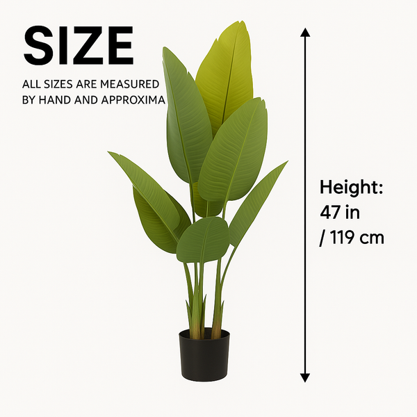 Large Artificial Bird of Paradise, 47" Fake Plant with Cement Base, Indoor Outdoor Living Room, Porch, Patio, Home Decor Gifts-Sona Casa