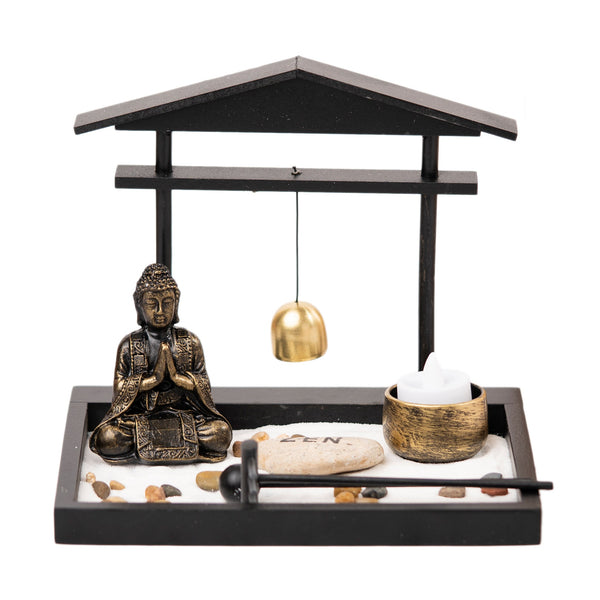 Small Rustic Buddha Statue | Black Meditation Figurine | Zen Home & Office Decor | Spiritual Healing Sculpture | Tealight Holder by Sona Casa