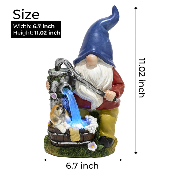 Blue Hat Bathing Dog Gnome With Pump - Polyresin Garden Statue With Solar LED Lights by Sona Casa