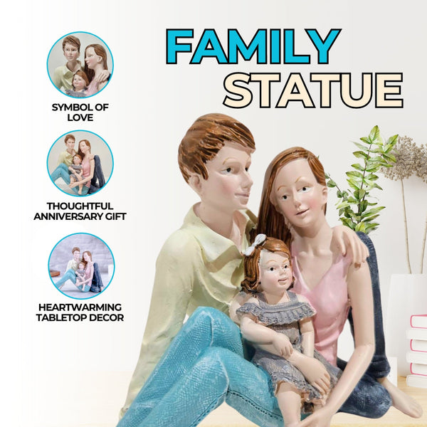 Family Figurine, 5" Father Mother Daughter Statue Modern Tabletop Decor by Sona Casa