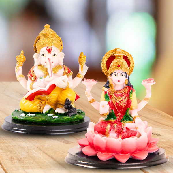 Multicolor Mini Ganesh Lakshmi Idols, 4" Indian Hindu God Statues For Home by Sona Casa