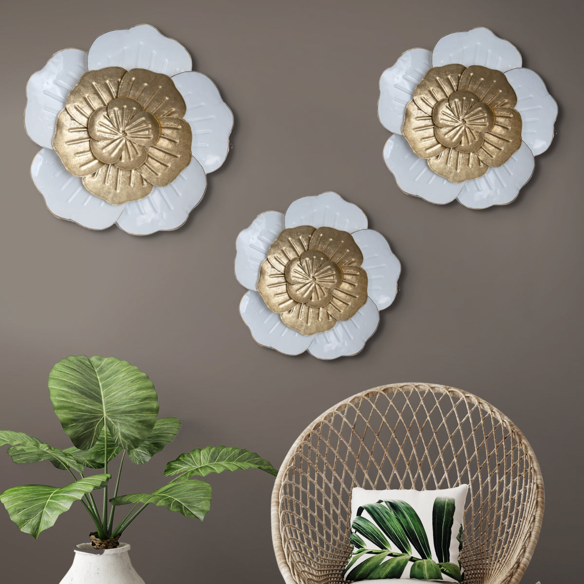 3 Piece Metal Flowers Wall Art, Wall Hangings and Decoration for Home