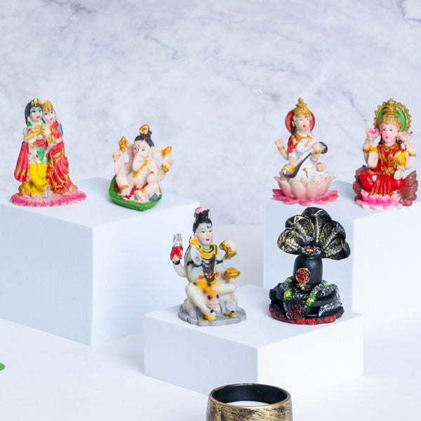 Hindu Deity Figurines Set of 6, 5" Pooja Indian Home Decor Diwali Gift by Sona Casa