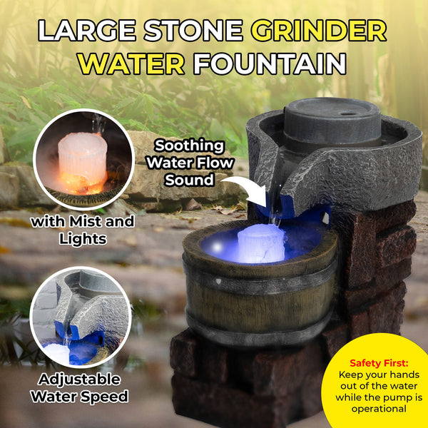 Majestic Oasis Mini Waterfall Fountain, Brown & Gray Fiberglass Polyresin, Indoor Therapy Desk Decor With Adjustable Pump, Mist, And Lights by Sona Casa