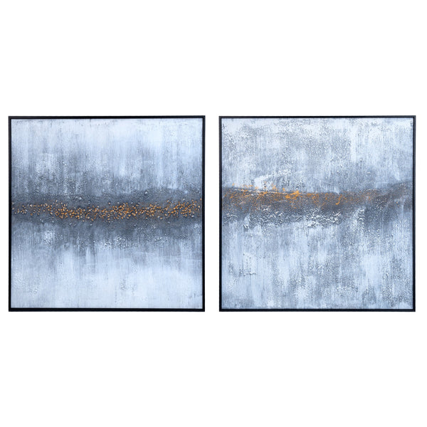 Large Abstract Canvas Art Duo, 28" Textured Wood Framed Minimalist Decor by Sona Casa