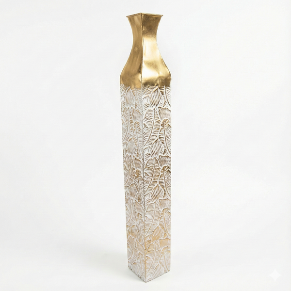 Modern Decorative Metal Tall Vase, Rustic Weathered Finish, Handmade Gold Living Room Decor, 42" Pots for Pampas Grass-Sona Casa