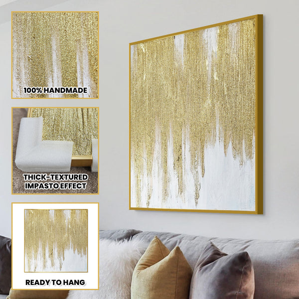 Large Abstract Canvas Art, Gold Frame, 37" Textured 3D Living Room Decor by Sona Casa