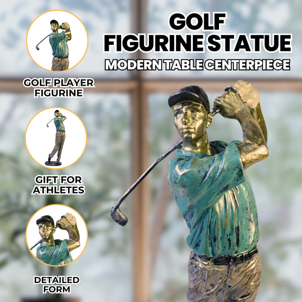 Golf Figurine Statue, Polyresin Sculpture, 15" Large Golfer Decor by Sona Casa