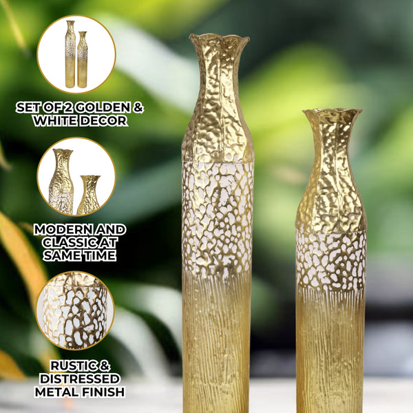 2 Piece Rustic Gold Tall Floor Vases, Metal Vase for Home Indoor Decorations 37 inch and 32 inch High by Sona Casa