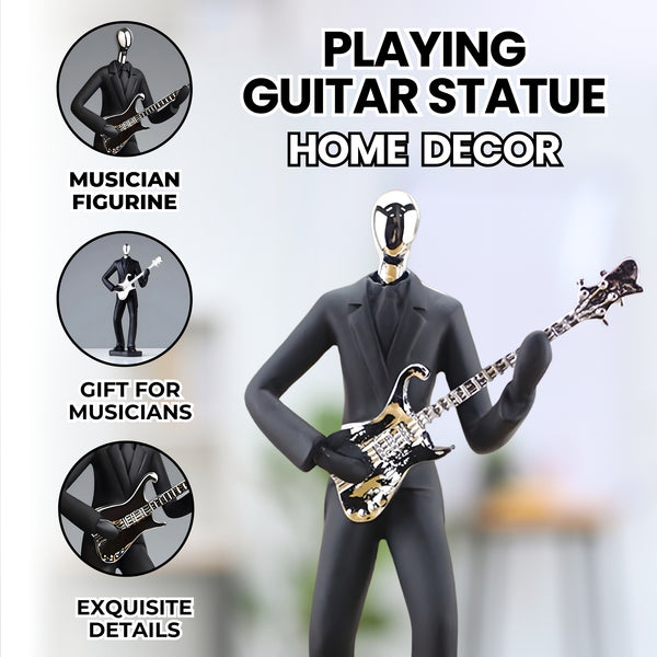 Musician Statue, Black Sculpture, Home Decor Gift for Musicians, Guitarists 11 inch 27 cm by Sona Casa