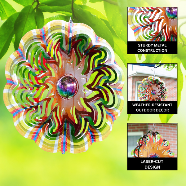Metal Wind Spinner, Abstract Garden Art, 3D Kinetic Sculpture, Outdoor Hanging Decor for Patio, Tree, Lawn, Unique Gifts by Sona Casa