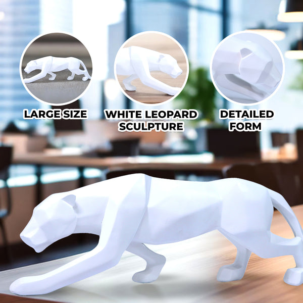 White Panther Statue, Unique Home Decor, Minimalist Decor for Living Room 18 inch 46 cm Wide by Sona Casa
