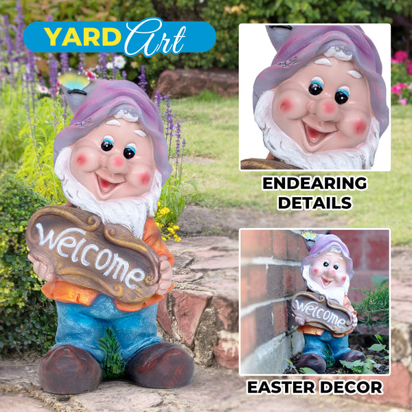 Garden Gnome Welcome Statue, 13" Weather Resistant Outdoor Garden Decor by Sona Casa