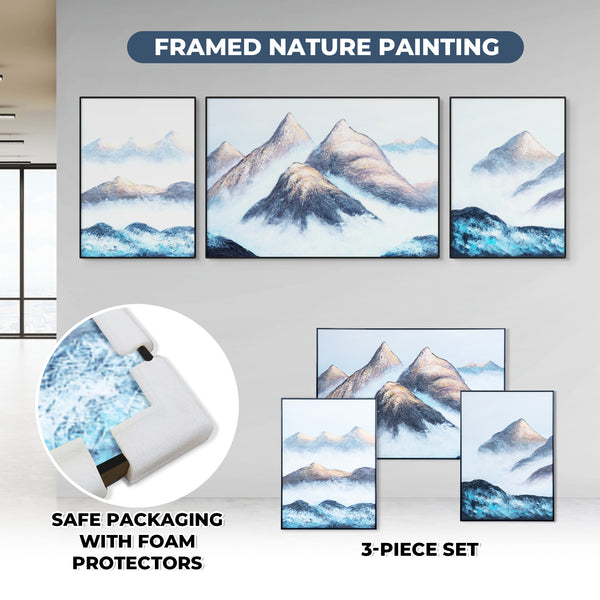 Impasto Mountain Scenery Set of 3 Wood Canvas Art, 28" Thick Textured by Sona Casa