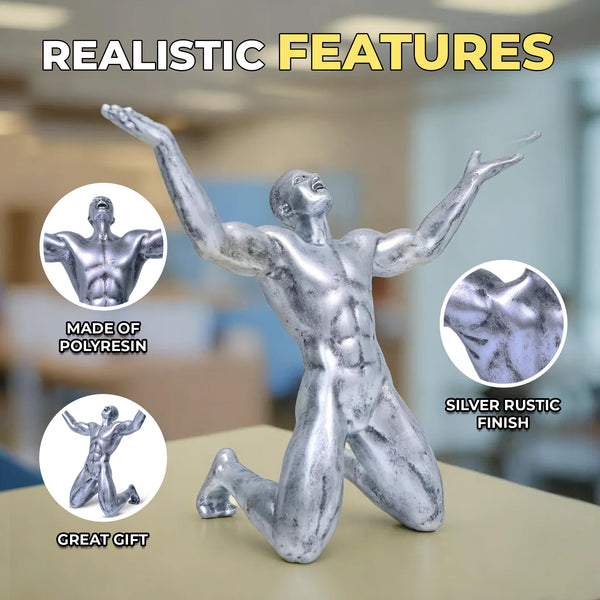 Roar of Victory Rustic Silver Sculpture Artwork, 12 inch, 30 cm Motivational Gift, Graduation Gift Idea by Sona Casa