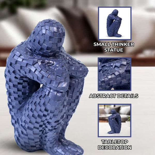 Small Abstract Sculpture, The Thinker, Polyresin Artwork, Navy Blue Home Decor Gift 5 inch 13 cm by Sona Casa