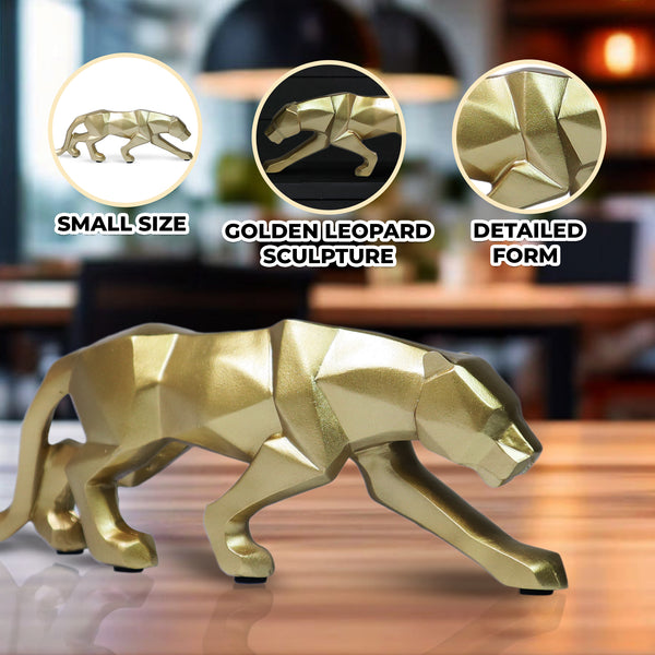 Small Gold Panther Statue for Living Room, Desk Decor, Tabletop Centerpiece 10 inch 25 cm Wide by Sona Casa