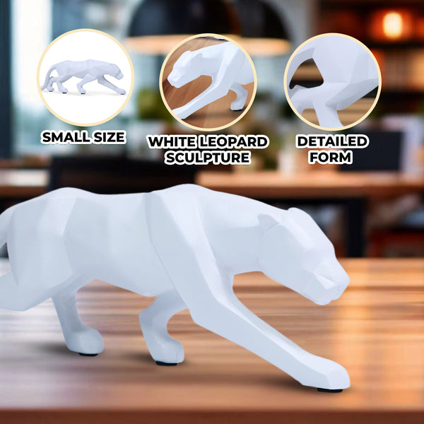Small White Panther Sculpture Home Decor, Tabletop Centerpiece for Living Room 10 inch 25 cm Wide by Sona Casa