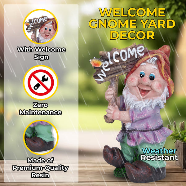 Weatherproof Gnome Welcome Statue, Garden Fairy Charm For Outdoor Grace by Sona Casa