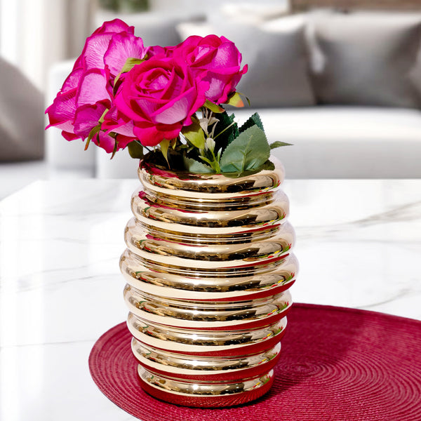 Golden Ceramic Honey Spoon Vase, 8" Modern Flower Vase Decor, Fresh or Fake Florals, Gift for Mom by Sona Casa