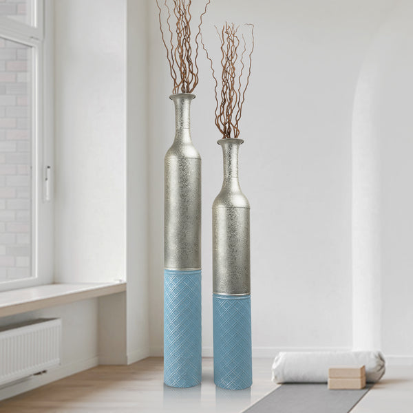 Large Metal Floor Vases, Tall Vase Set of 2, 42" and 36" Large Decorative Pots for Pampas Grass by Sona Casa