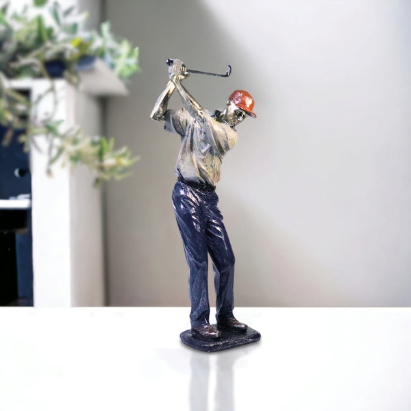 Golf Figurine Decor, Modern Sculpture, Table Centerpiece Large Statue Polyresin Silver Blue 15 inch 38 cm by Sona Casa