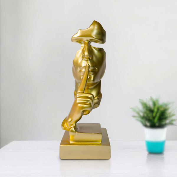 Abstract Silence is Golden, Silence Face Thinker Statue, Gold Polyresin Art Home or Office Decor 12 inch 31 cm by Sona Casa