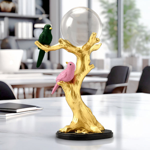 Crystal Ball and Bird on Tree, 9" Tabletop Centerpiece Statue Home Decor by Sona Casa
