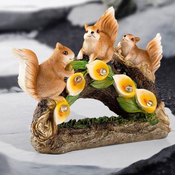 Cute Squirrels with Solar LED Acorns, 10" Outdoor Garden Patio Decor by Sona Casa