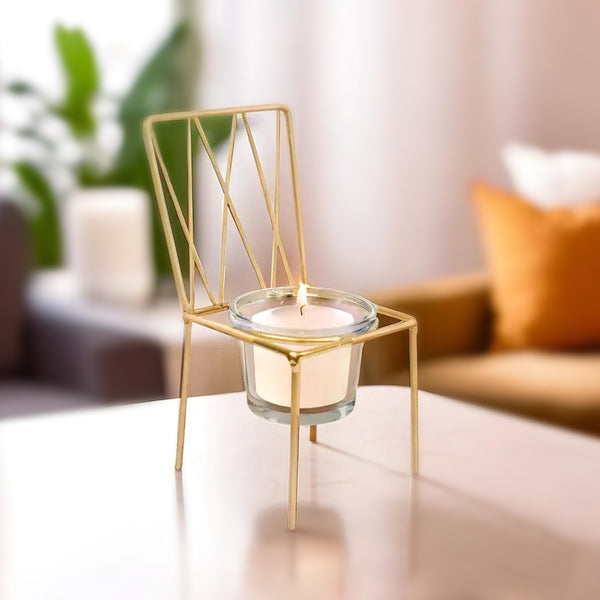 Gold Candle Holder, Chair Design, Metal Home Decor, 6" Centerpiece by Sona Casa