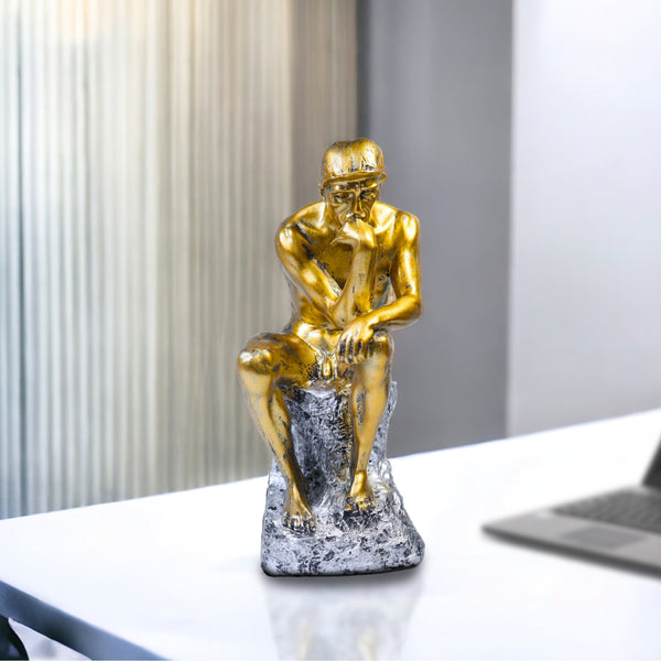 Rustic Gold Male Nude Sculpture, Auguste Rodin's The Thinker Gold Decor for Home or Office 10 inch 24 cm by Sona Casa