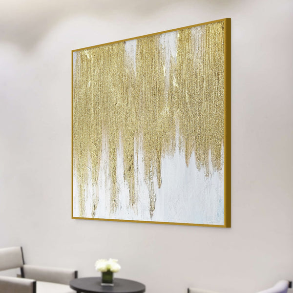 Large Abstract Canvas Art, Gold Frame, 37" Textured 3D Living Room Decor by Sona Casa