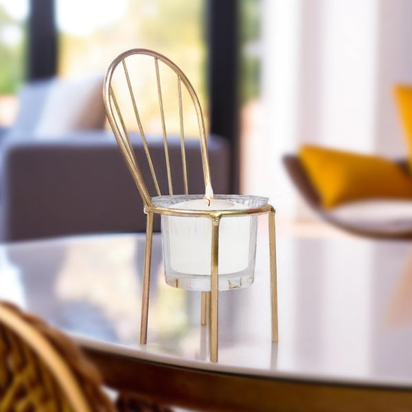 Candle Holder, Chair Design, Gold Decor, 6" Metal Tabletop Centerpiece by Sona Casa