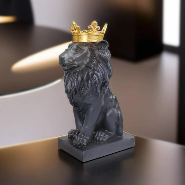 Lion Statuary, Lion King with Golden Crown, Center Table Decor for Home or Office, 36 cm, 24 inch, Thoughtful Gift by Sona Casa