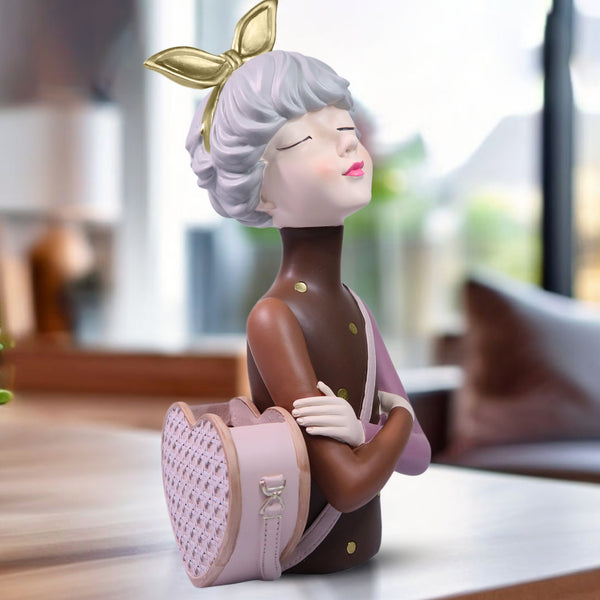 Classy Female Bust Statue Storage and Vase in One, Makeup Organizer, Small Items Storage, Vanity Table Decor, Ladies Gift Brown Polyresin 14 inch 34 cm by Sona Casa